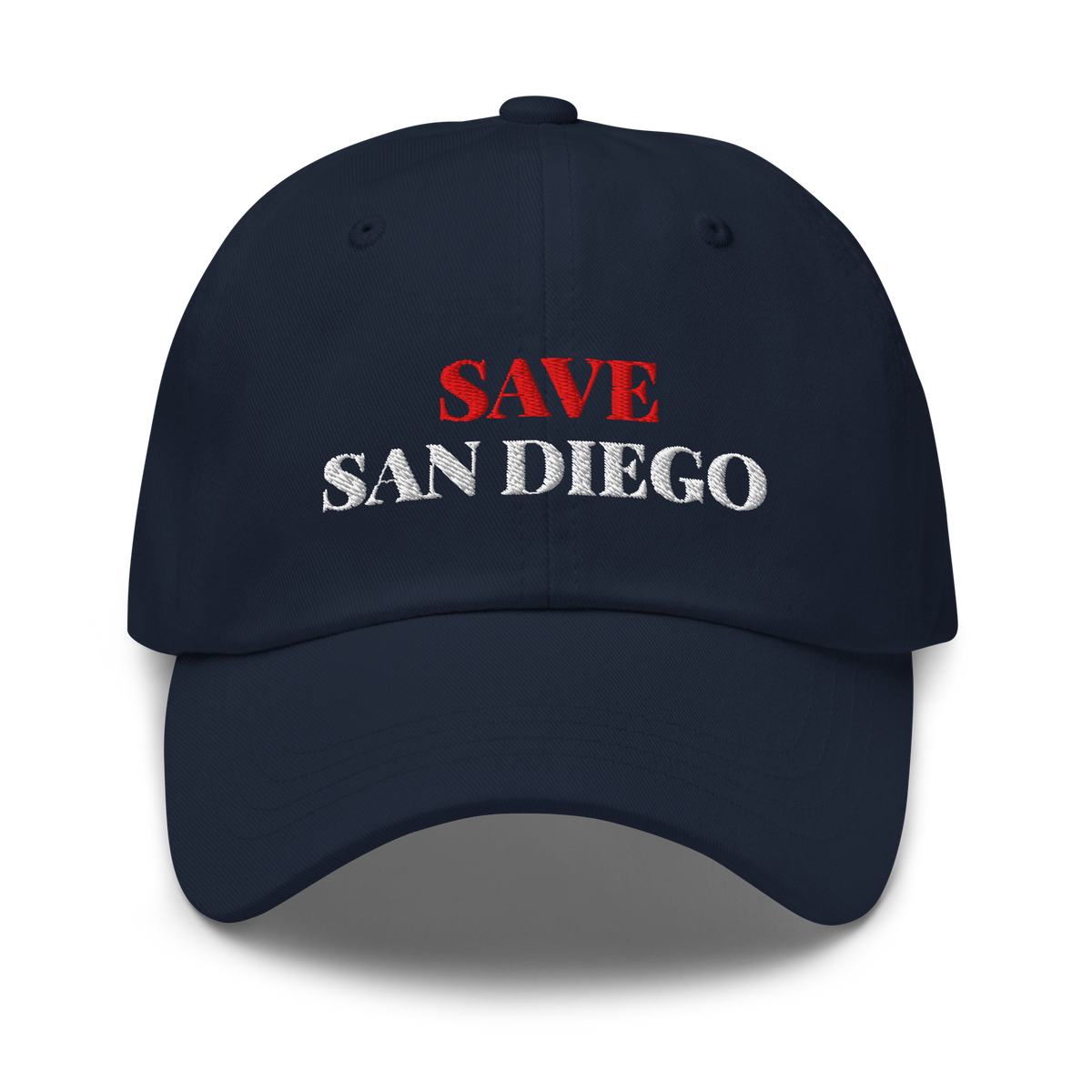 Save San Diego dad hat, navy, front view
